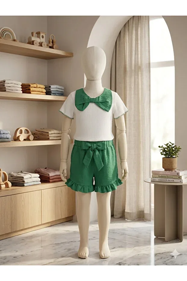 Детский для девочек костюм с шортами хлопковый Ayşin Bebe, Green — фото 2