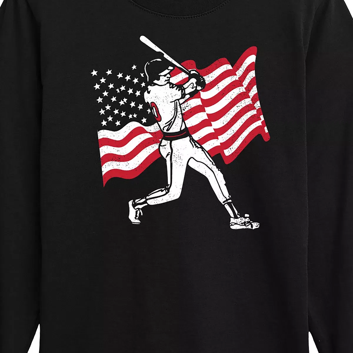 Детская футболка с длинным рукавом с принтом Baseball Player American Flag Instant Message, Navy — фото 2