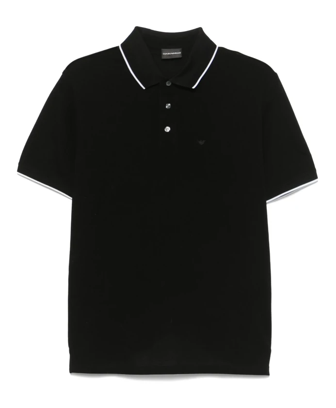

Хлопковая рубашка-поло с вышитым логотипом. Emporio Armani, черный