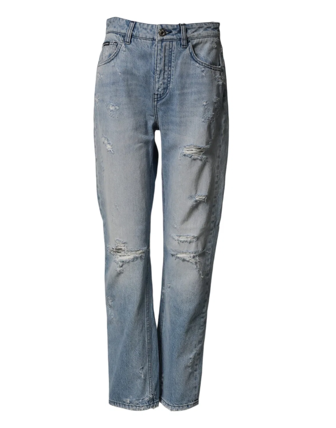 Женские джинсы-бойфренд с потертостями и рваными деталями BOYFRIEND Dolce & Gabbana, Light Blue