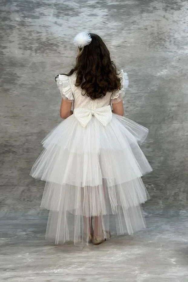 Детское платье для девочек с пайетками Hayal model Abiyekids, White — фото 3