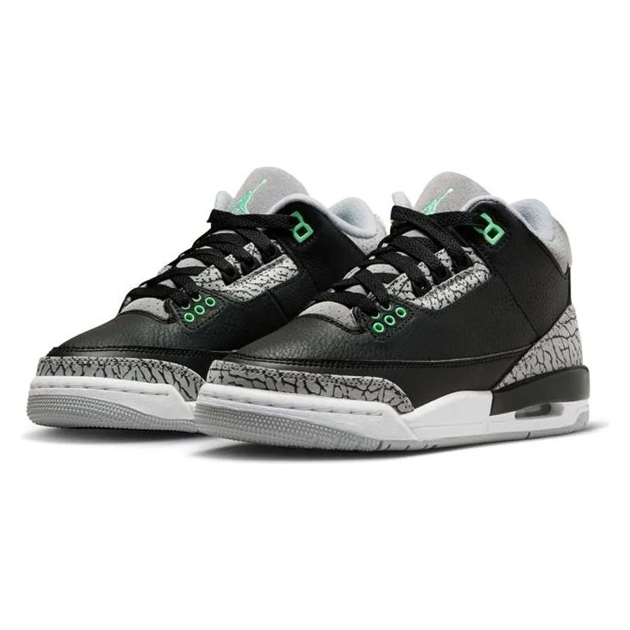 Кроссовки с кожаным верхом Air Jordan 3 Retro GS Green Glow Nike, Черный