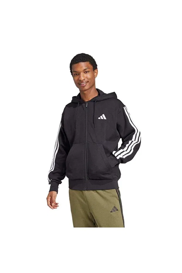 Мужское худи с длинным рукавом Essentials 3-stripes fleece hoodie Adidas, Black-White — фото 2