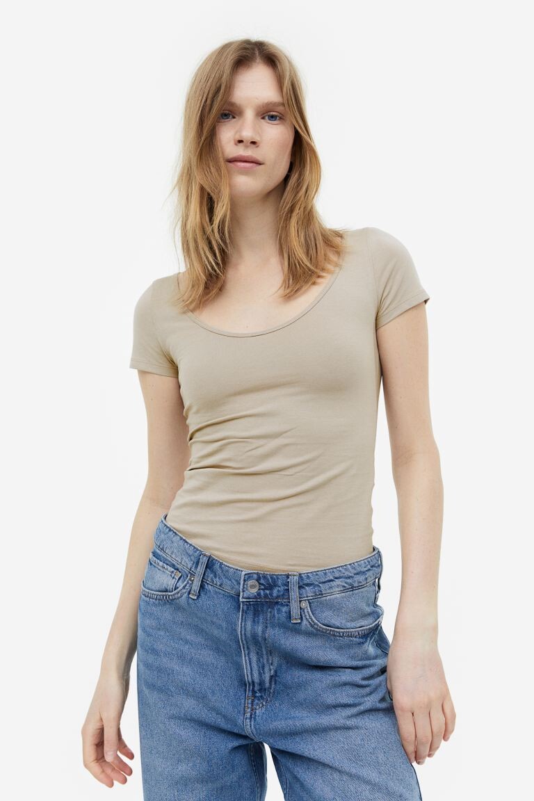 

Приталенная футболка H&M, бежевый