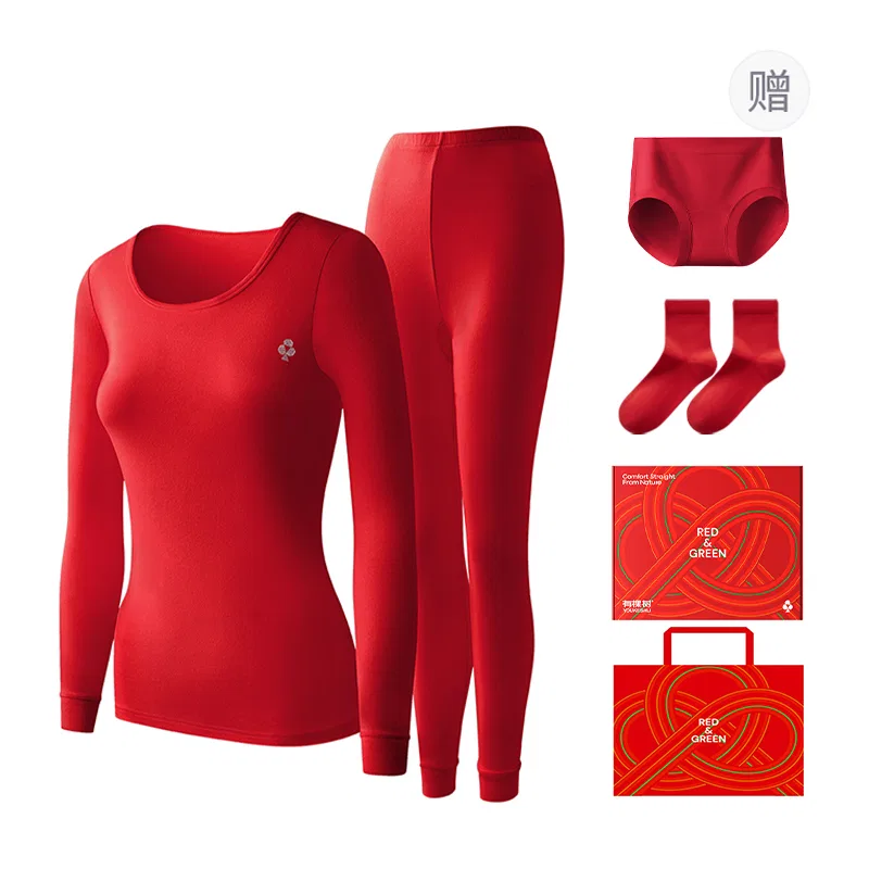 Детский комплект термобелья Unisex Box с красной сумкой, Red Women's Crew Neck, YOUKESHU — фото 3