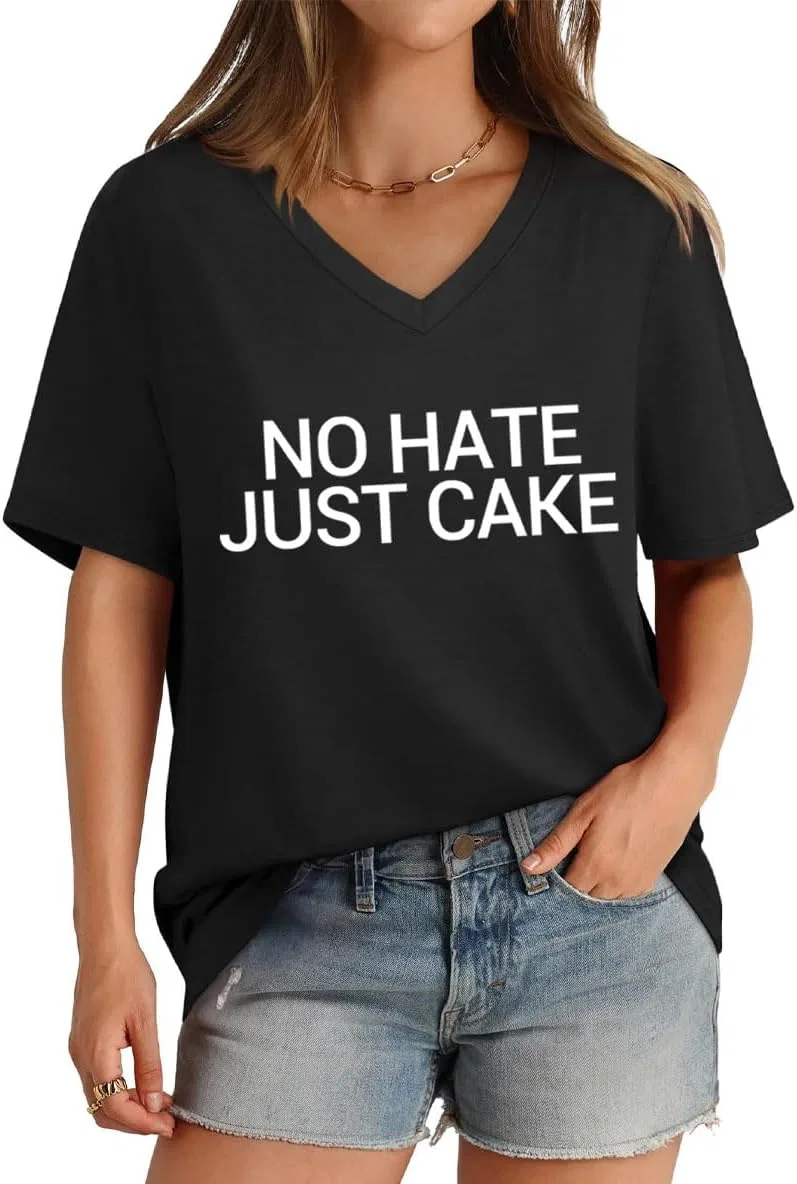 Женская футболка с принтом No Hate Just Cake, Creamy Yellow — фото 4