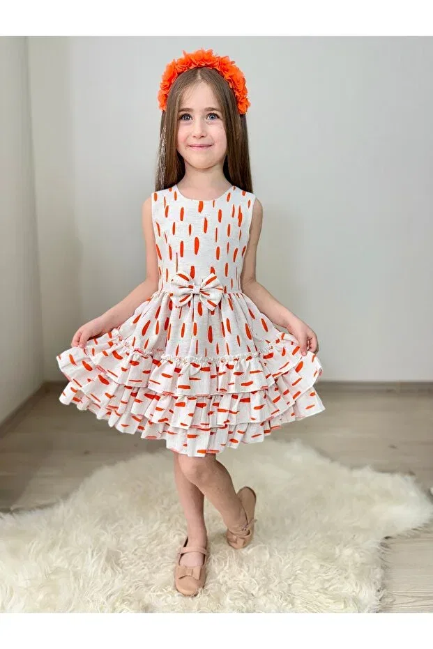 Детское платье для девочек льняное с рюшами Sg Exclusive, Orange — фото 3