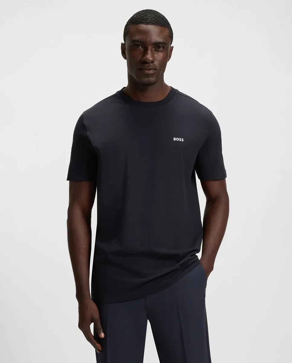 

Футболка прямого кроя из эластичного хлопка с контрастным логотипом Boss, синий