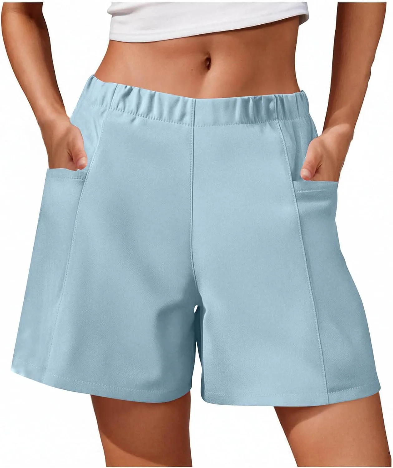 

NATHGAM женские шорты Casual Mid Rise с карманами, эластичным поясом и прямыми штанинами, цвет Khaki