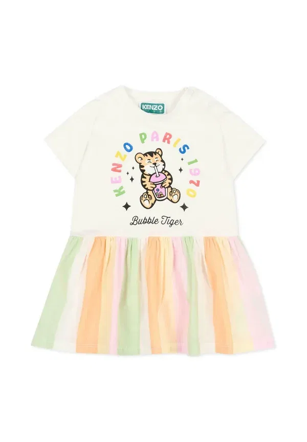 Трикотажное платье Kenzo Kids, белый/зеленый/розовый