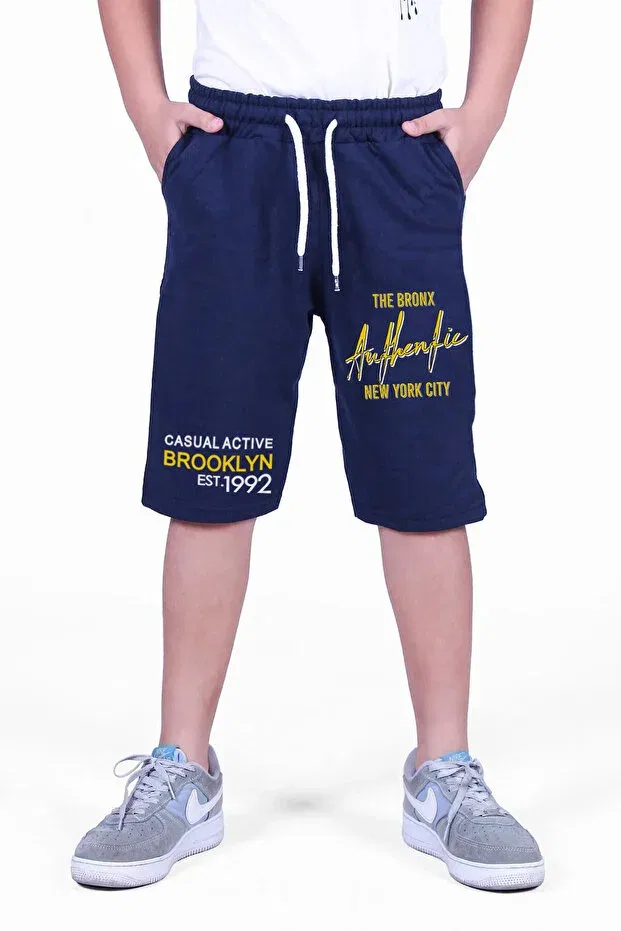 Детские шорты для мальчиков с принтом Authentic broklyn printed Fyk Kids, Navy Blue