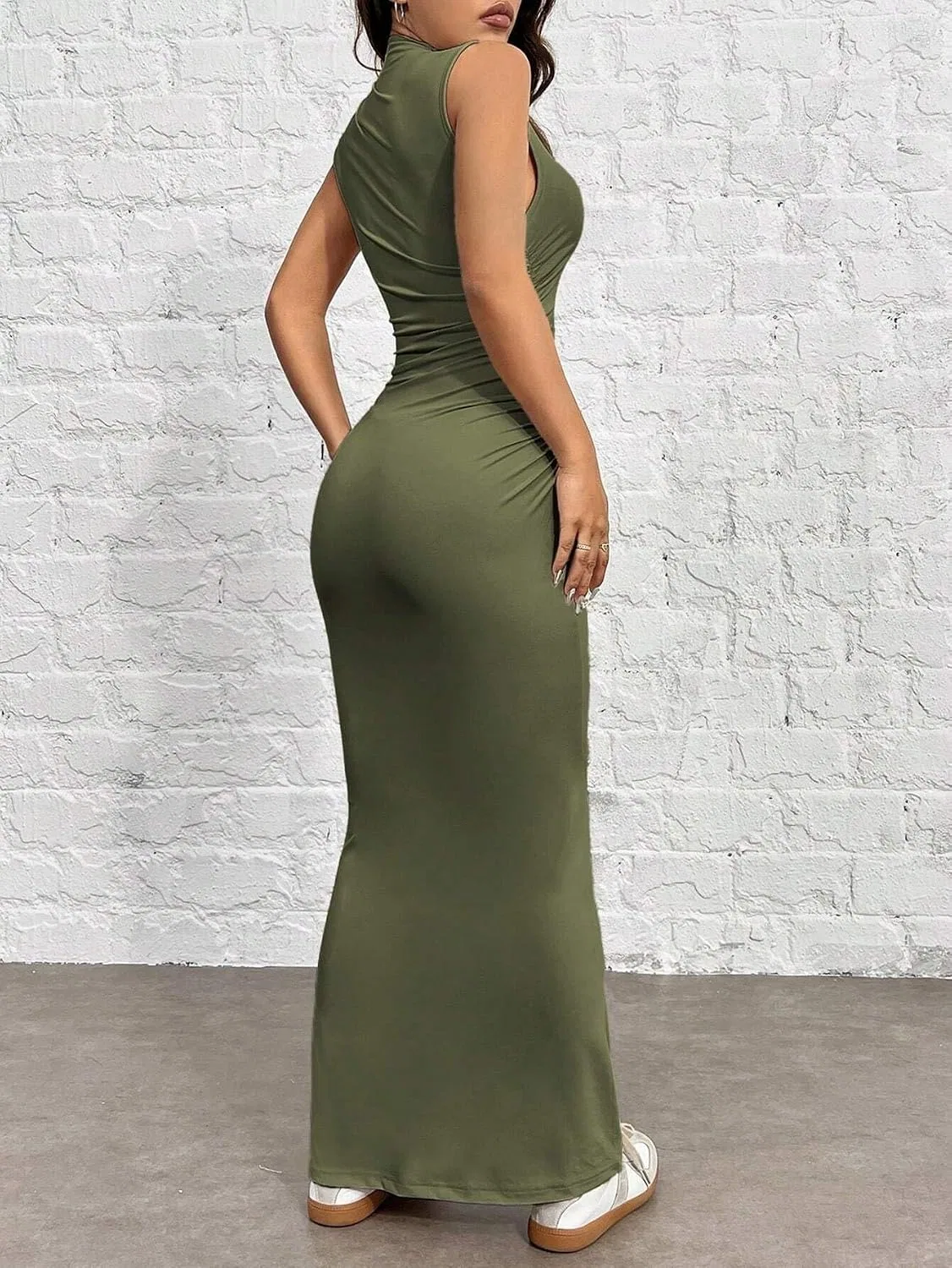 Женское облегающее платье с защипами Bodycon, Army Green — фото 2