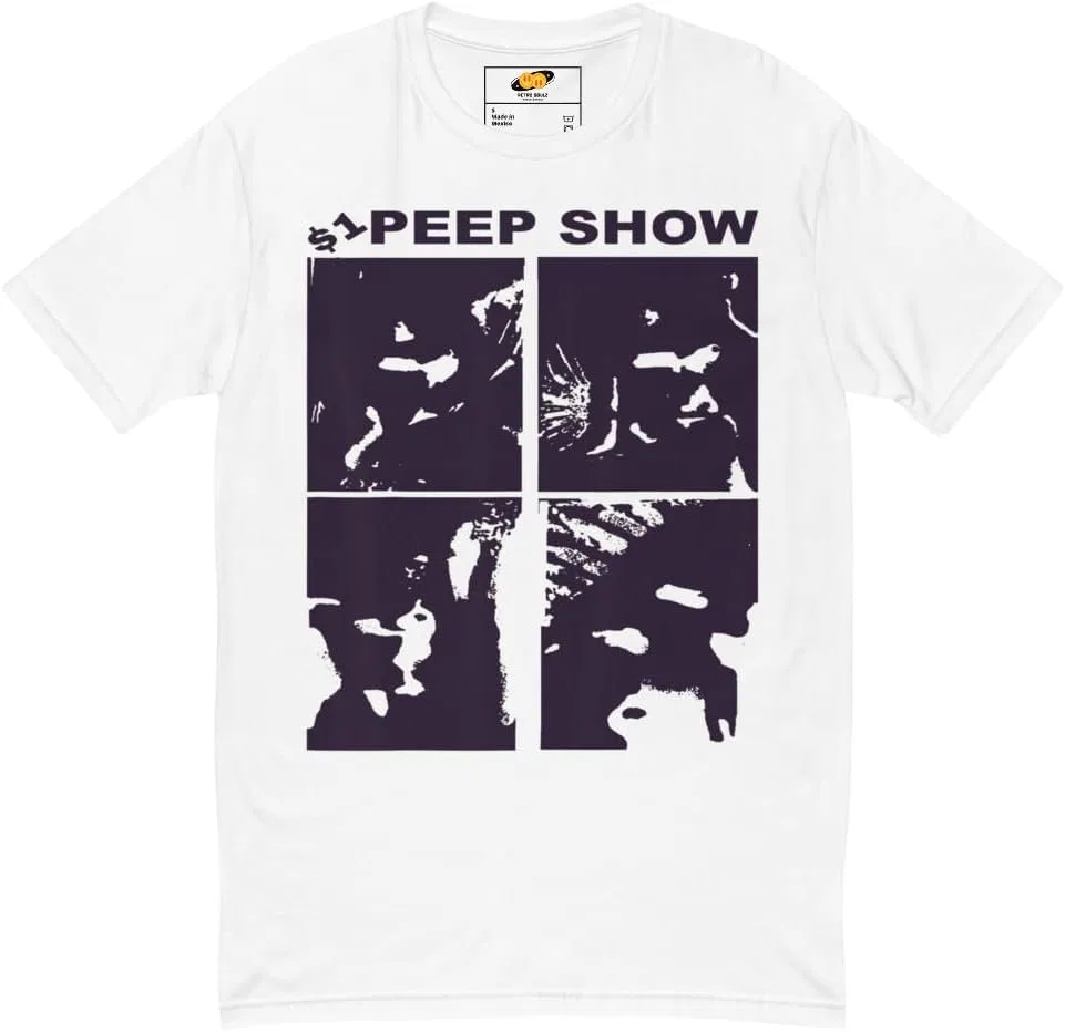 Мужская футболка с принтом $1 Peep Show 3600 Premium Fitted Short Sleeve Crew, White