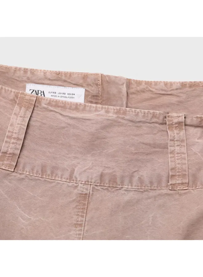 Юбка-трапеция мини с завышенной талией Zara, серо-коричневый — фото 4