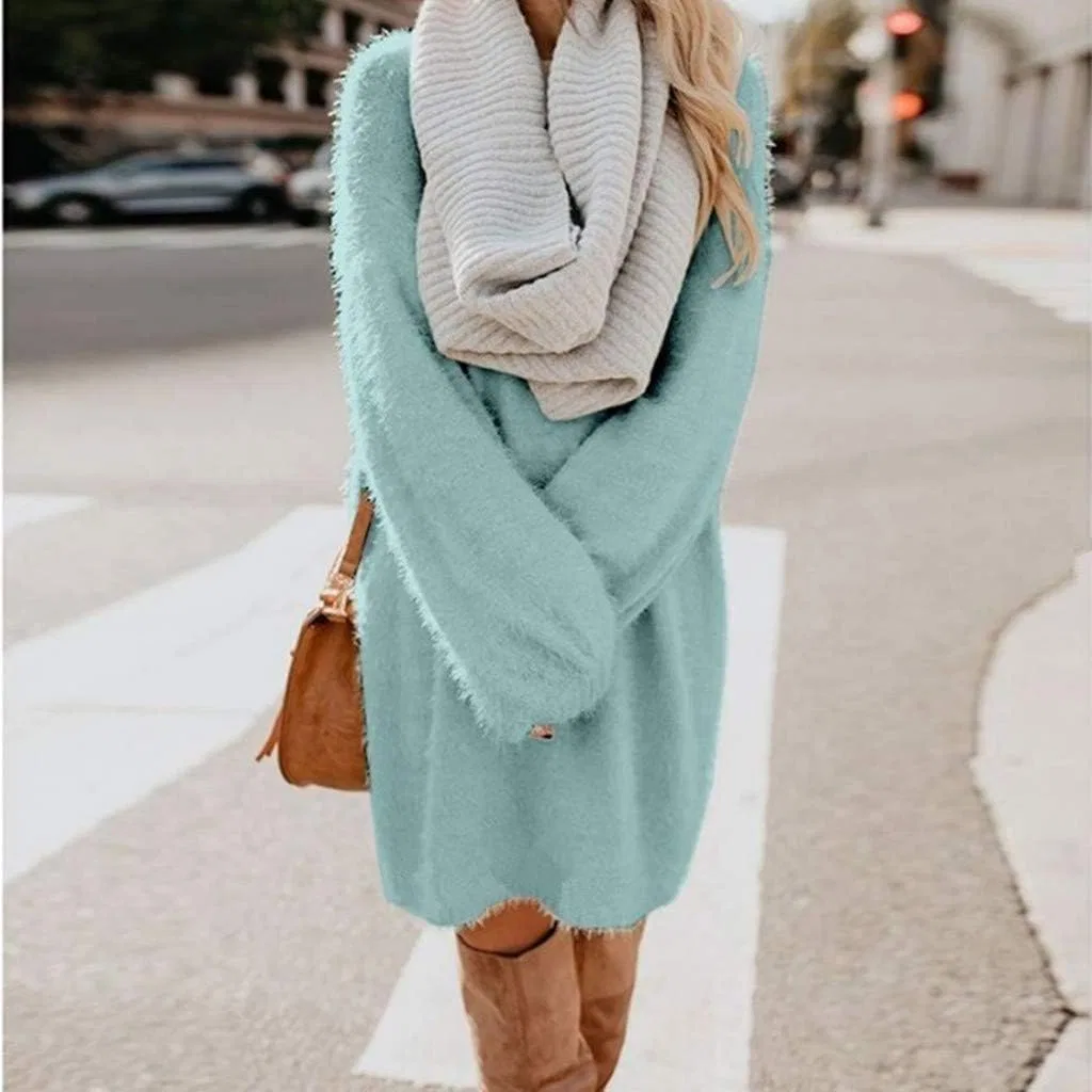 Женское пушистое платье-свитер skater sweater, Sky Blue — фото 2