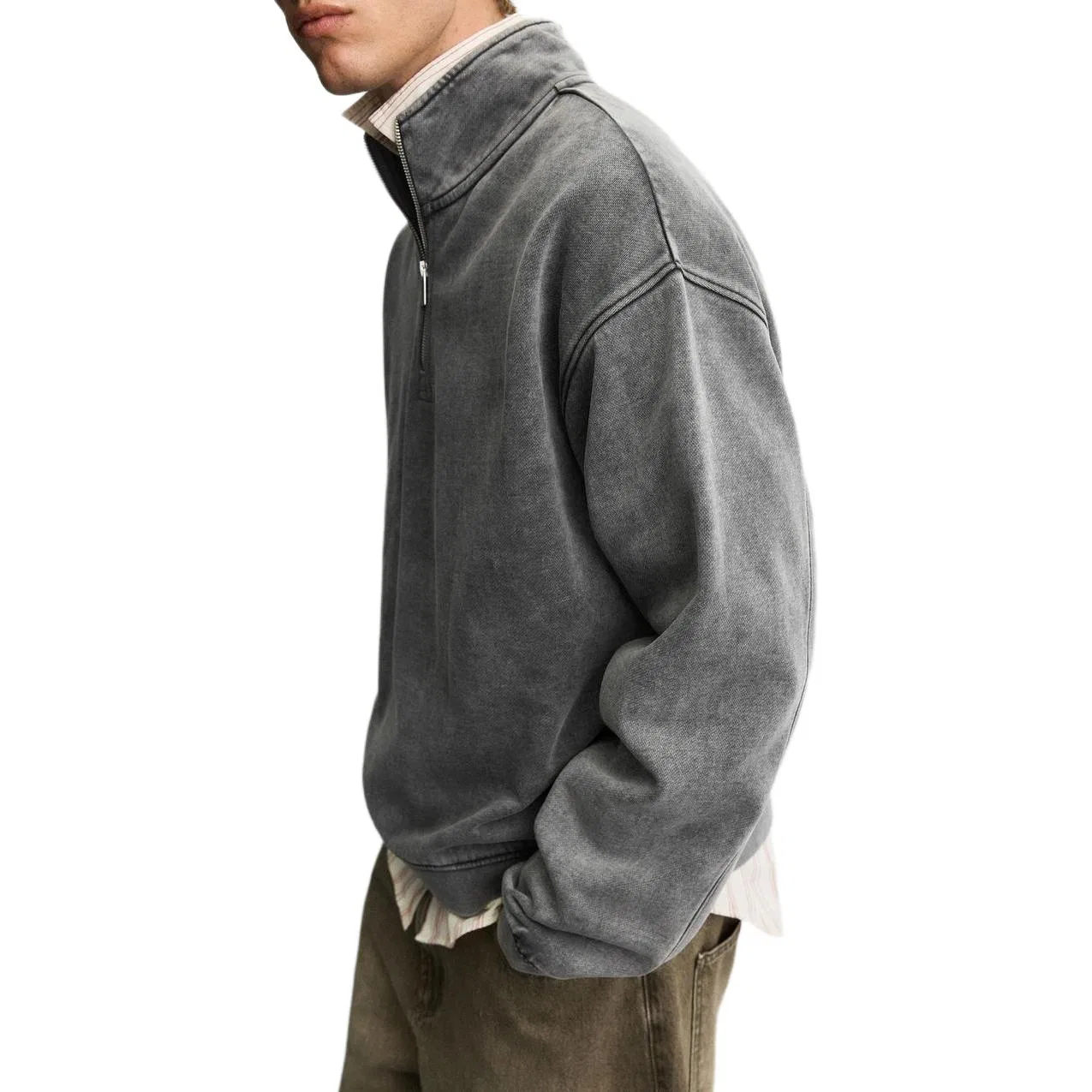 Мужской свитшот с воротником-стойкой Light Gray ZARA, Светло-серый — фото 4