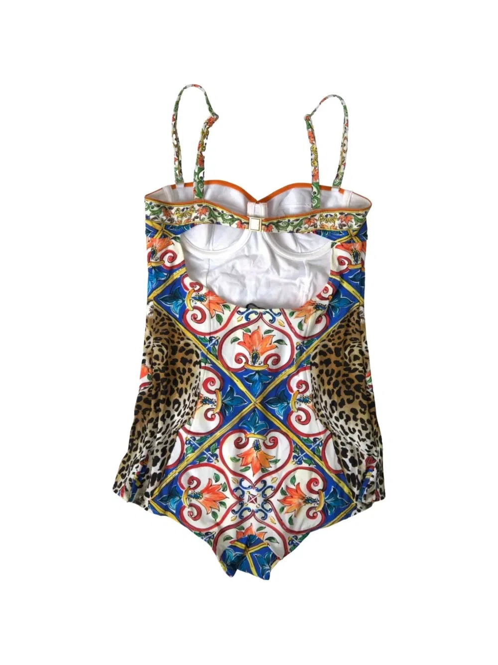 Купальник с принтом в стиле майолики и леопардовым узором DOLCE & GABBANA, белый — фото 2