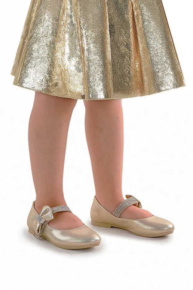 Детские балетки для девочек с принтом Cerry Kiko Kids, Gold — фото 3