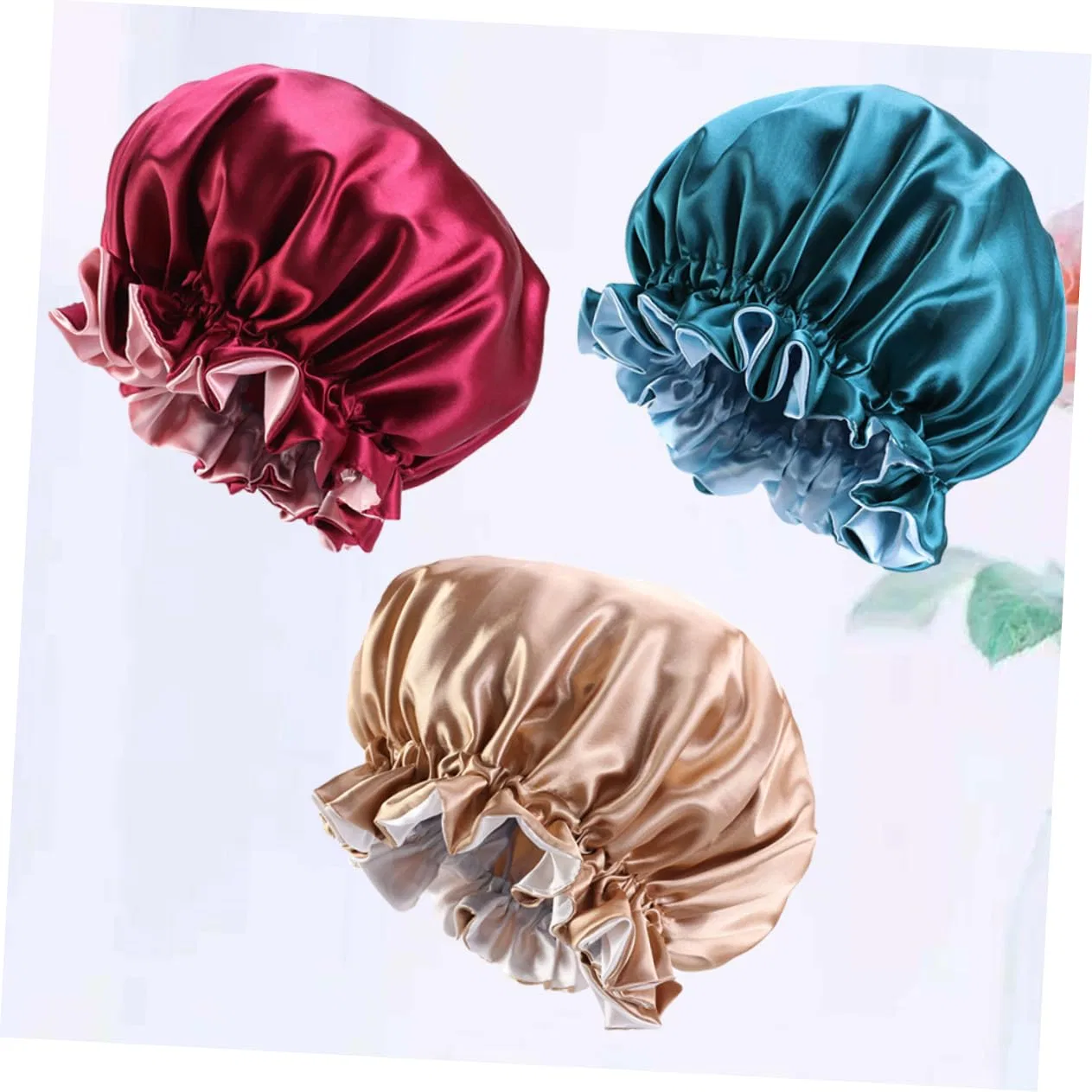 Шапочка для душа 3 шт, Satin, PACKOVE, Khaki Wine Red Blue — фото 3