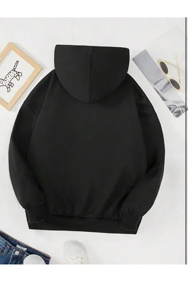Детское худи для девочек с принтом Meow cats black cotton kids sweatshirt - girls boys winter pocket hooded Generic Brands, Black — фото 2