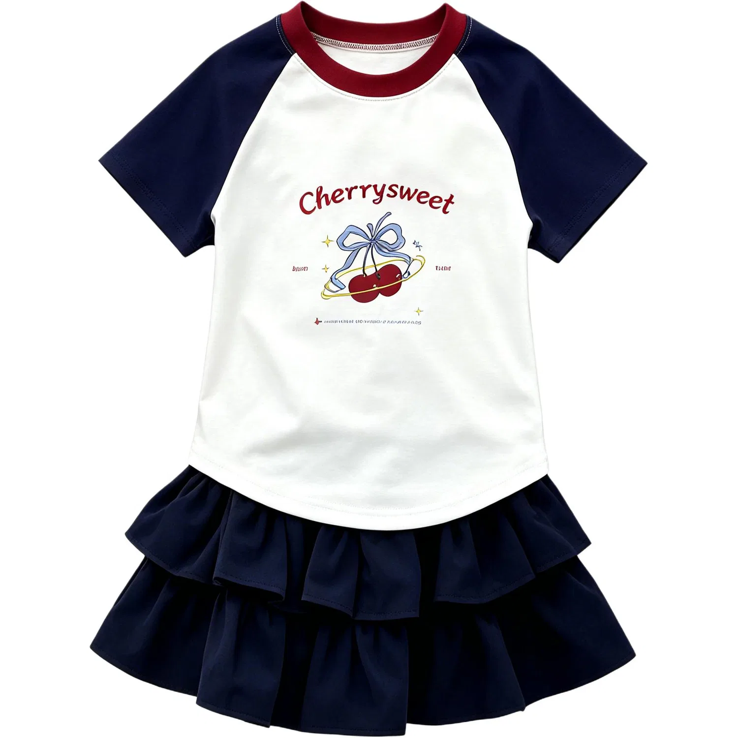 Детский комплект для девочек с длинным рукавом, с принтом, T-Shirt+Tiered Skirt, YALU