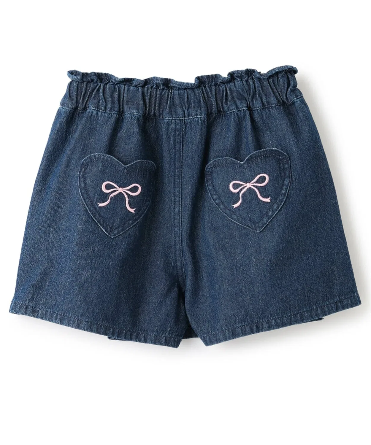 Детские джинсовые шорты-юбка с принтом Hearts, модель Front Pleat Heart Pocket Lycee mine, Sax Blue — фото 4