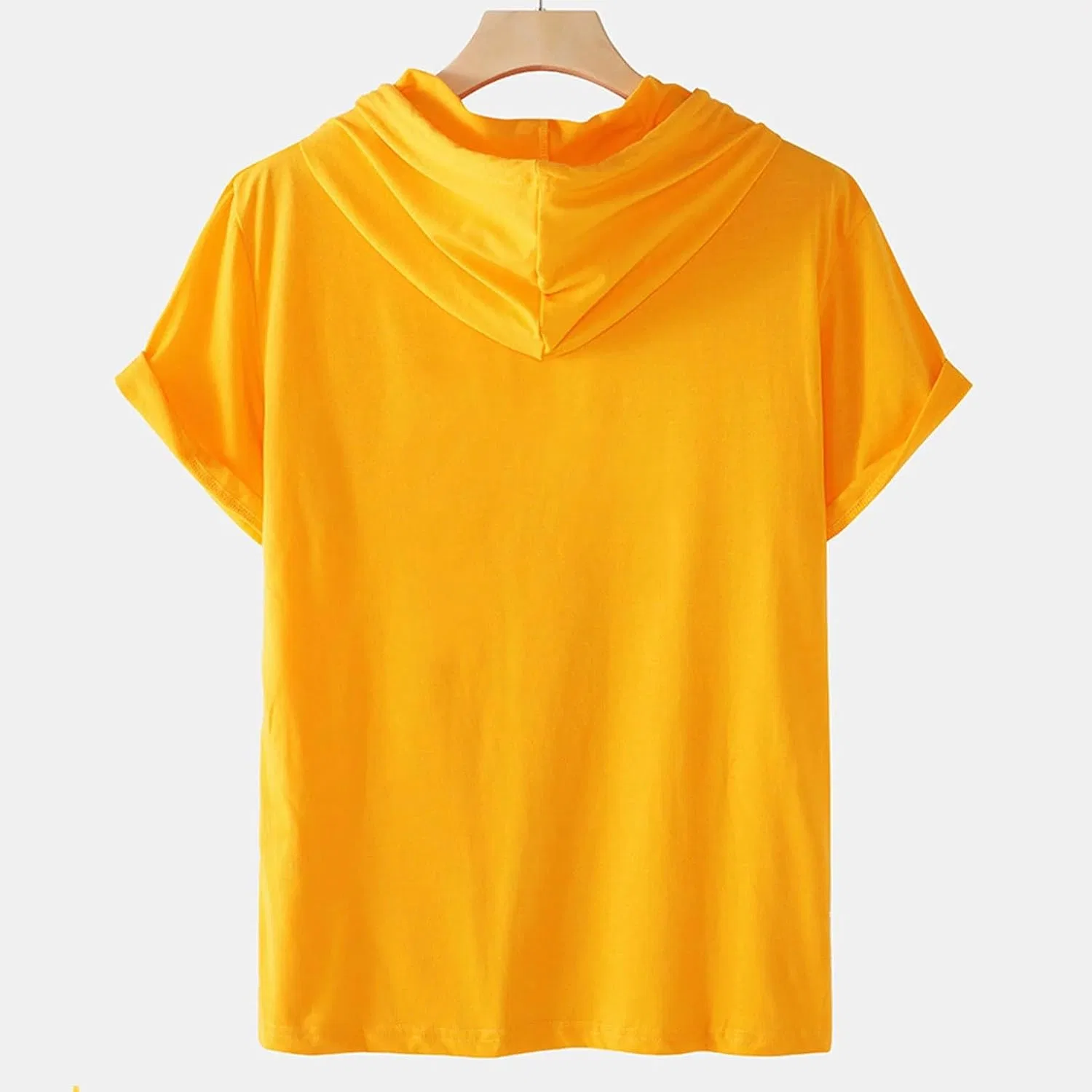 Мужская легкая футболка-худи с капюшоном Solid Color, Yellow — фото 2