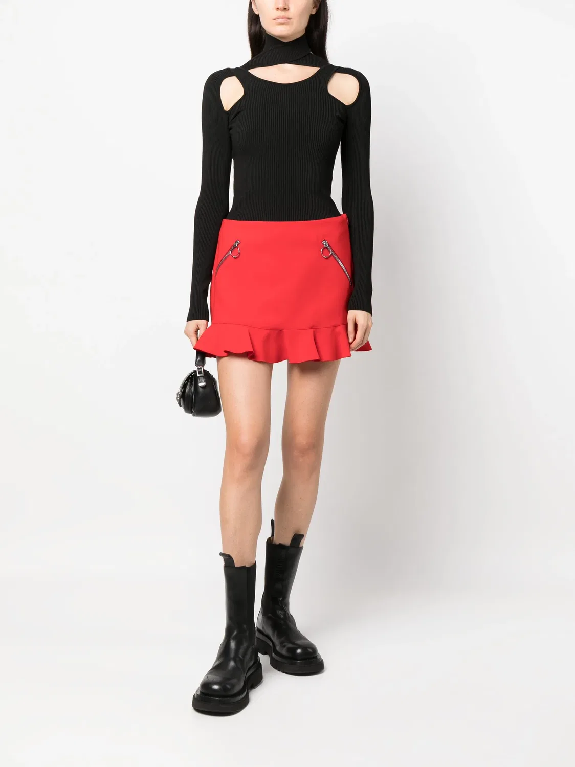 Мини-юбка с рюшами и карманами на молнии DSQUARED2, красный — фото 4