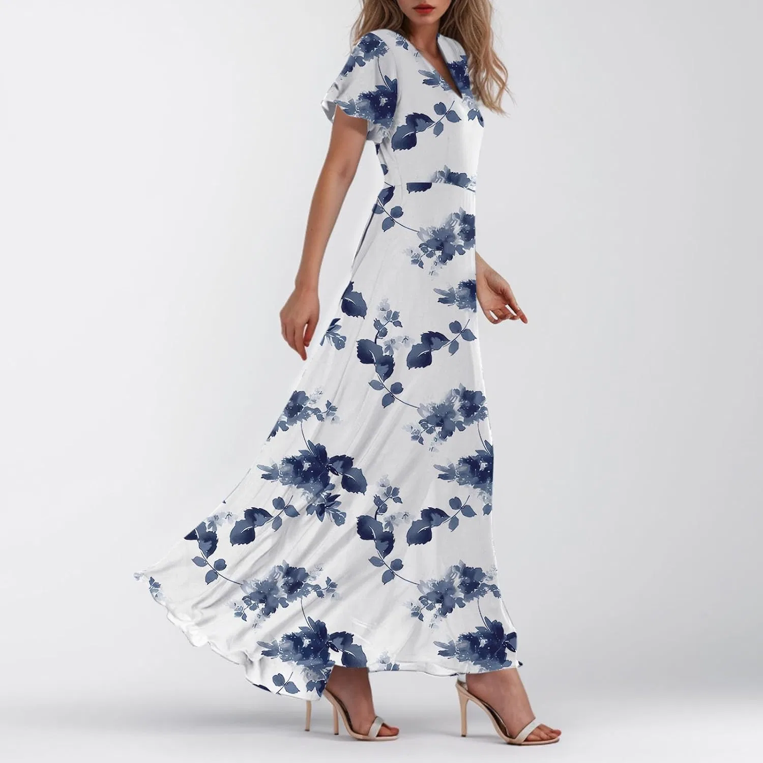 Женское длинное платье с цветочным принтом Chiffon, Royal Blue — фото 3