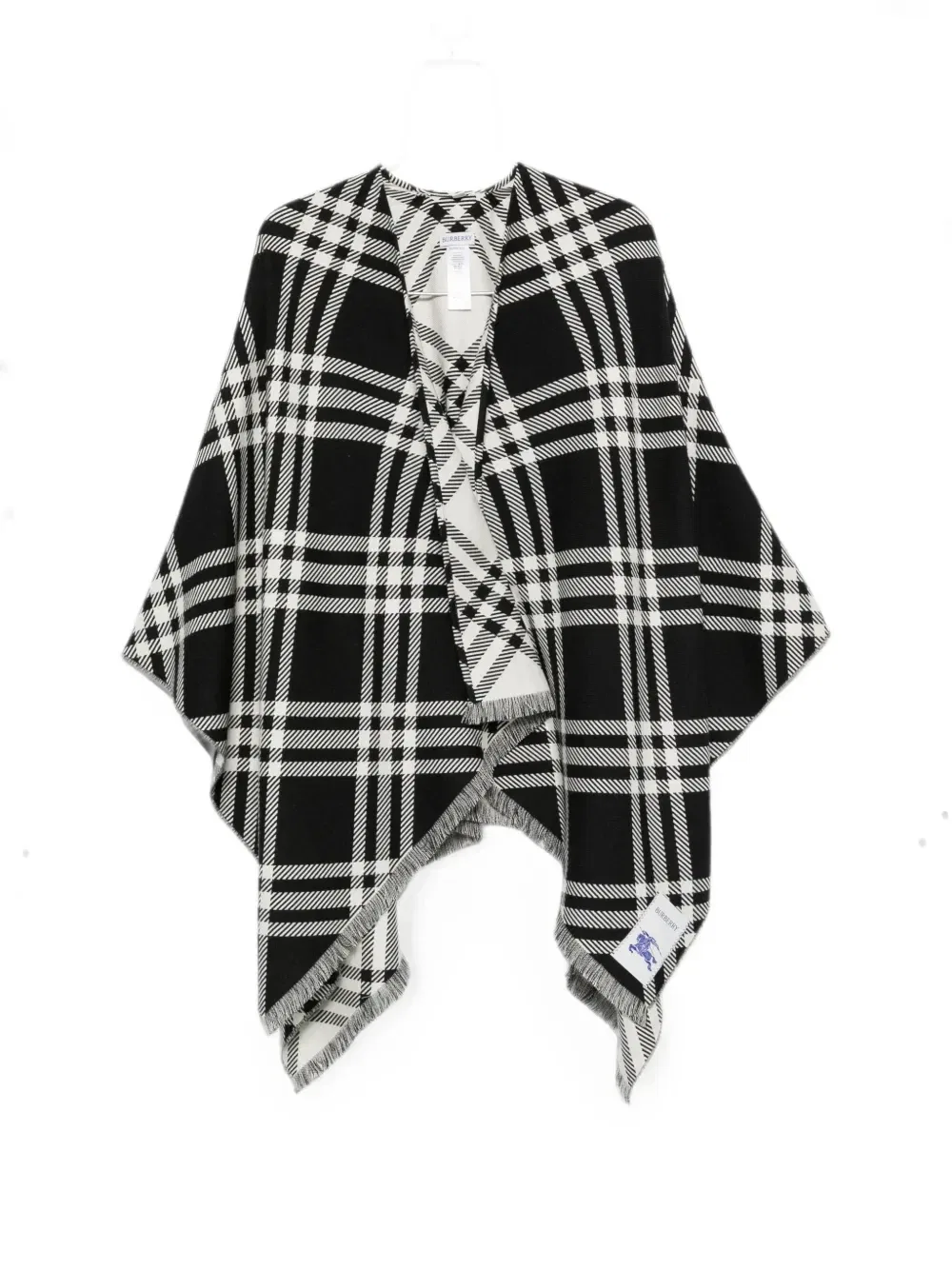 Кейп из клетчатой ткани с бахромой BURBERRY, черный