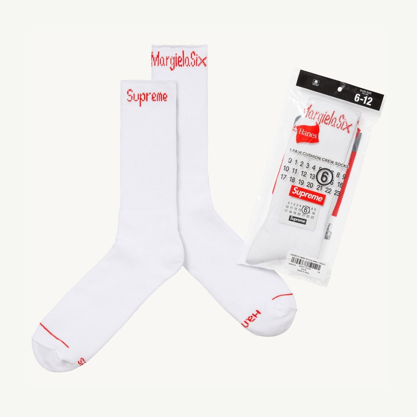 

Носки Supreme x MM6 Maison Margiela x Hanes Crew, белый