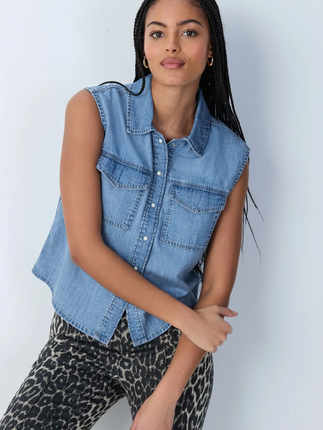 Джинсовая рубашка без рукавов Premium Sleeveless Western Denim Shirt Next, голубой