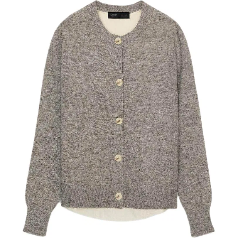 Женский кардиган с круглым вырезом серый ZARA, Gray