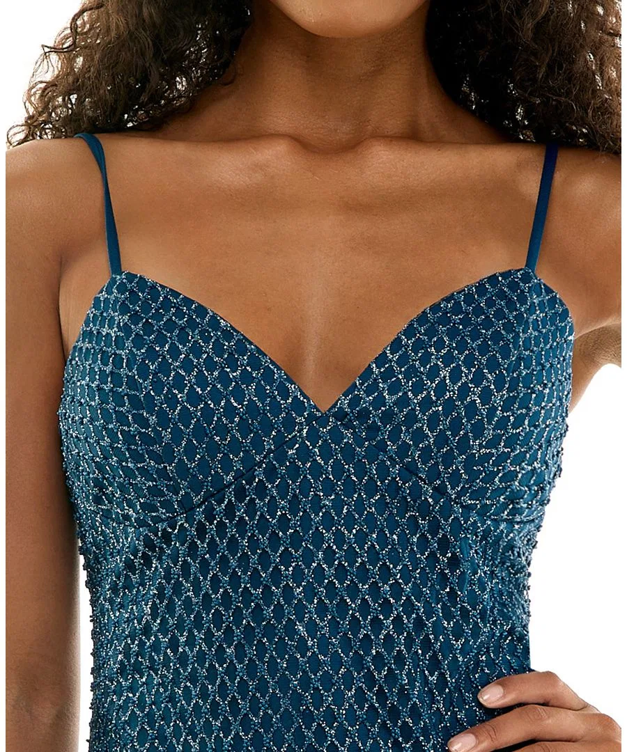 Платье-трапеция без рукавов с блестками и узором, модель Beaded Glitter Diamond Pattern SENI & CADE, Teal — фото 4