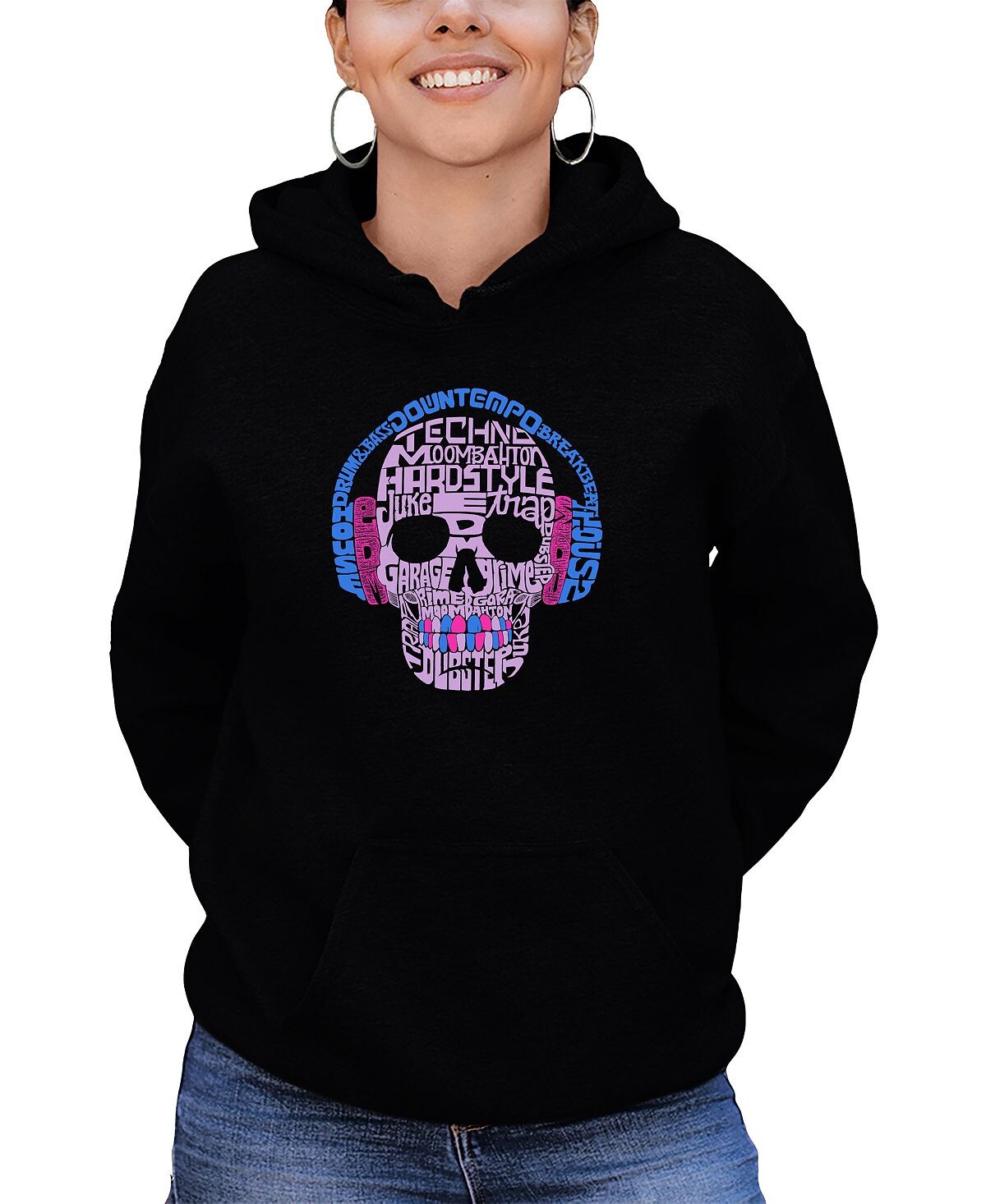 

Женский топ с капюшоном word art styles of edm music sweatshirt top LA Pop Art, черный