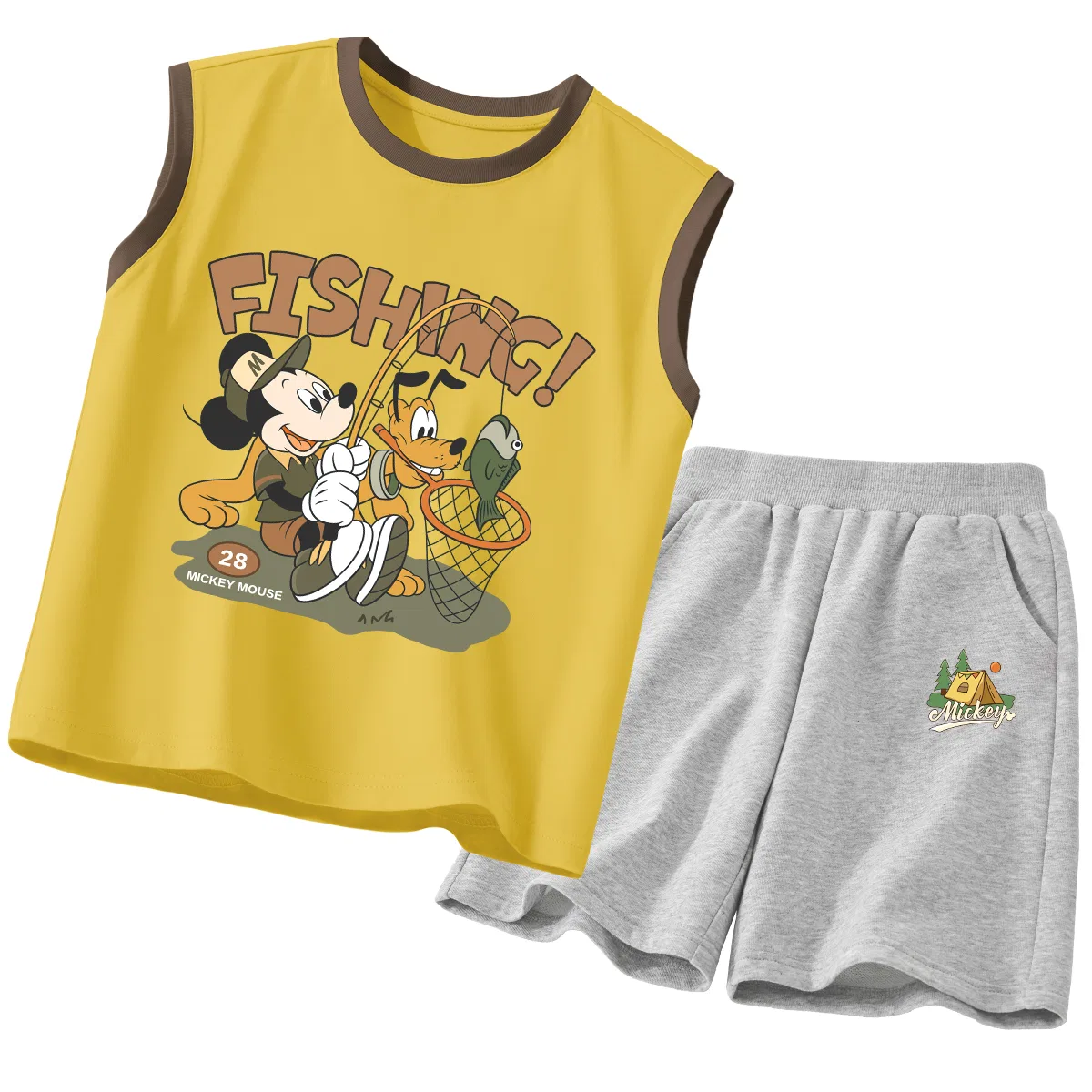 Костюм спортивный с круглым вырезом, тонкий, Disney, Di Fishing Brown Yellow+Di Tent K Gray