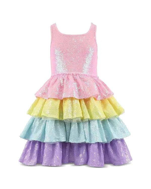 Детское платье для девочек с пайетками Rainbow Sequin Tiered Dream Dress Lola + The Boys, мультиколор