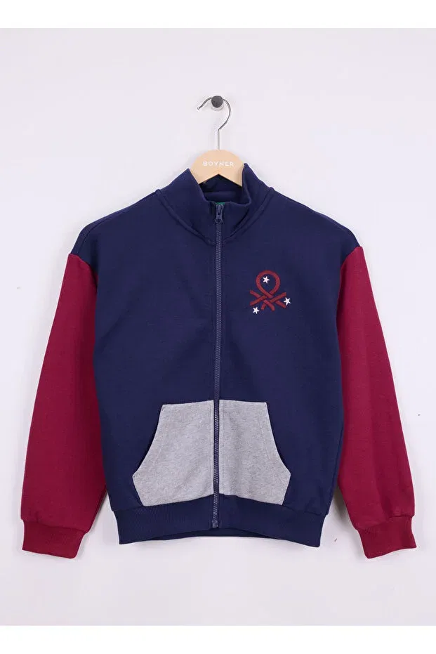 Детские свитшот для девочек с вышивкой Benetton, Navy Blue - Burgundy