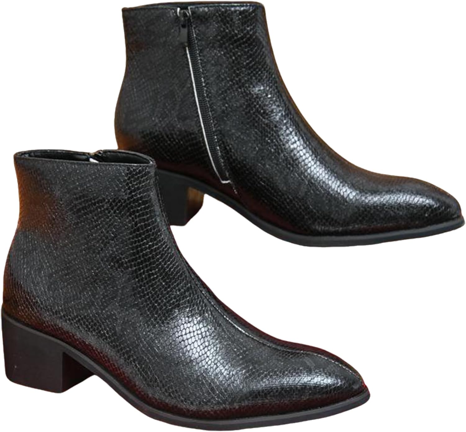 

Мужские кожаные ботинки TZNBGGE с анималистическим принтом под змею, массивным каблуком, заостренным носком и боковой молнией, удобные короткие челси, черный