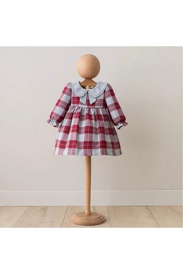 Детское платье для девочек с принтом Birthday Plaid Morwind, Burgundy Gray — фото 2