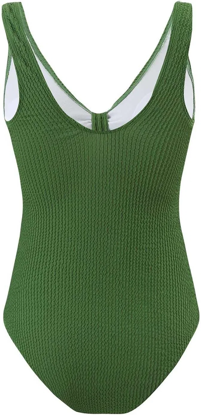 Женский цельнокроеный купальник с утяжкой живота Ribbed Textured, Army Green — фото 3