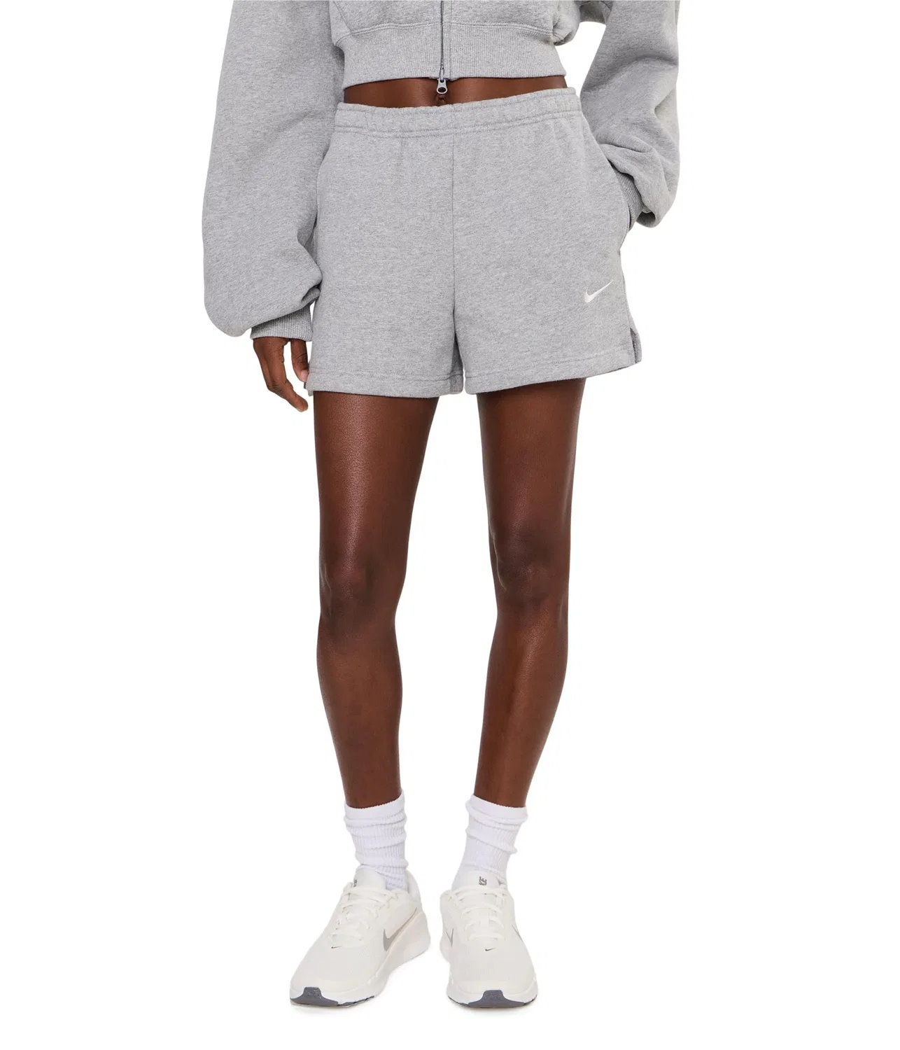 Шорты Studio Fleece Mid-Rise 4" Nike, Dark Grey Heather/Sail