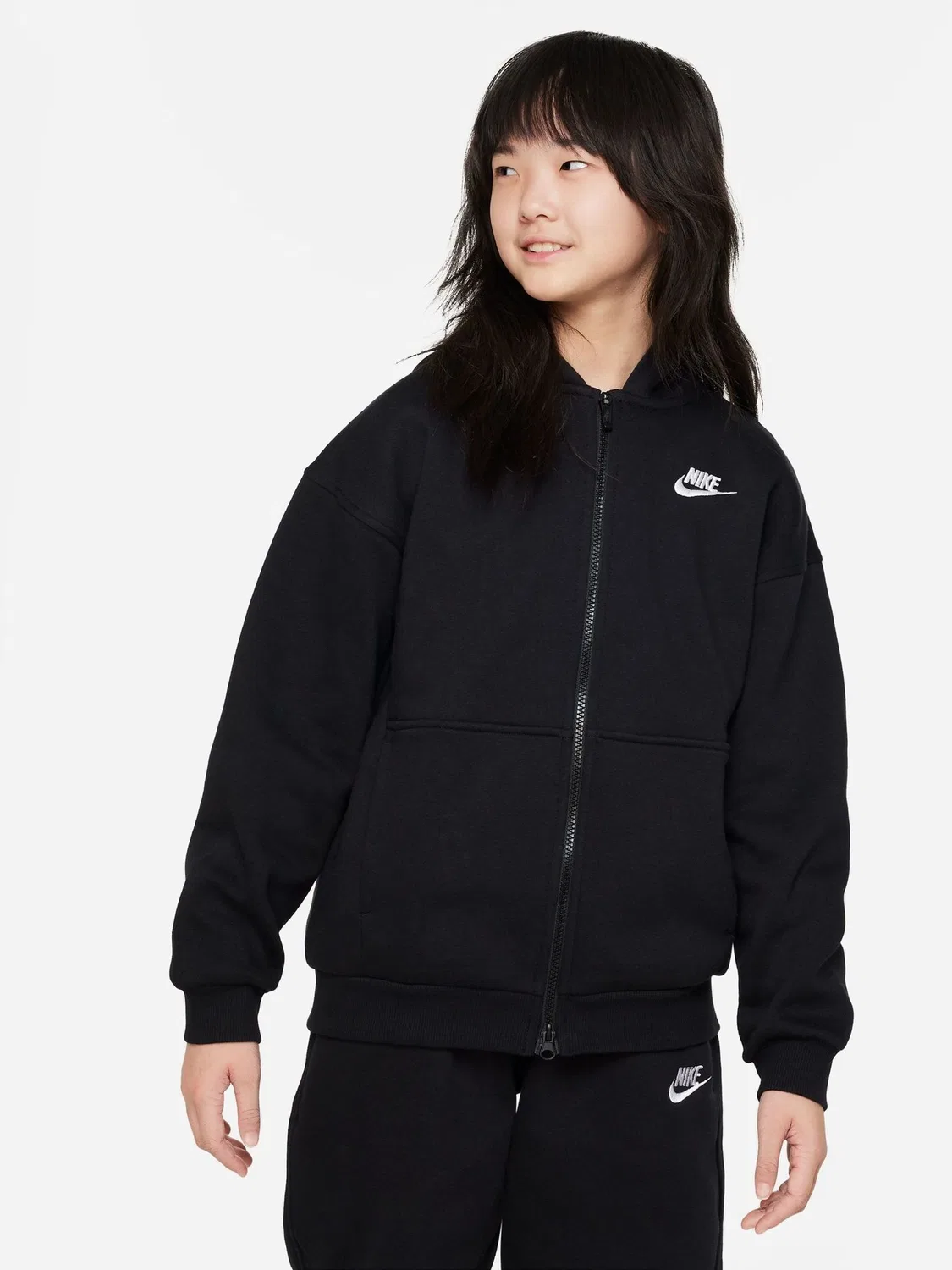 Толстовка на молнии, оверсайз, Club Fleece Nike, черный