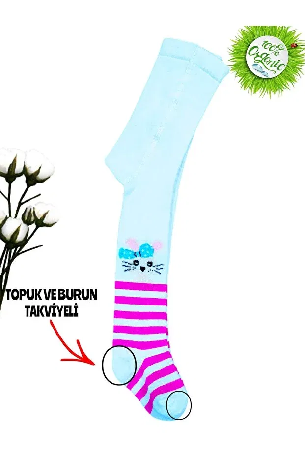 Детские колготки для девочек с принтом Cotton Rabbit Patterned Akface, White