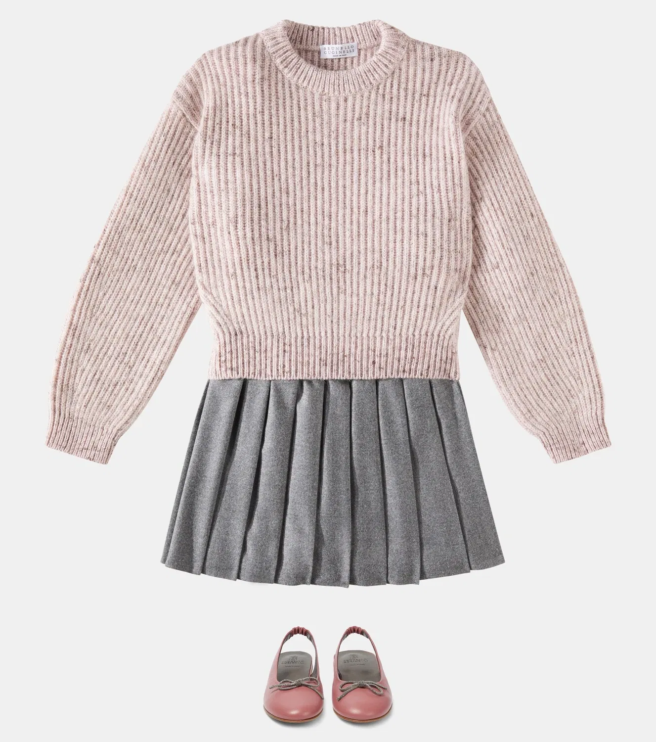 Свитер из твида с добавлением шерсти и мохера Brunello Cucinelli Kids, розовый — фото 2