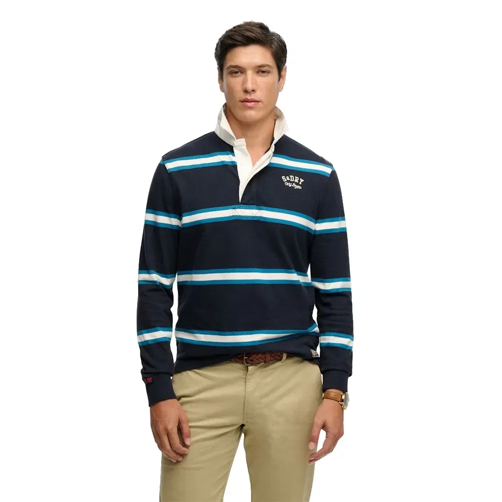 Футболка поло с длинным рукавом Vintage Athletic Stripe Rugby Superdry, синий