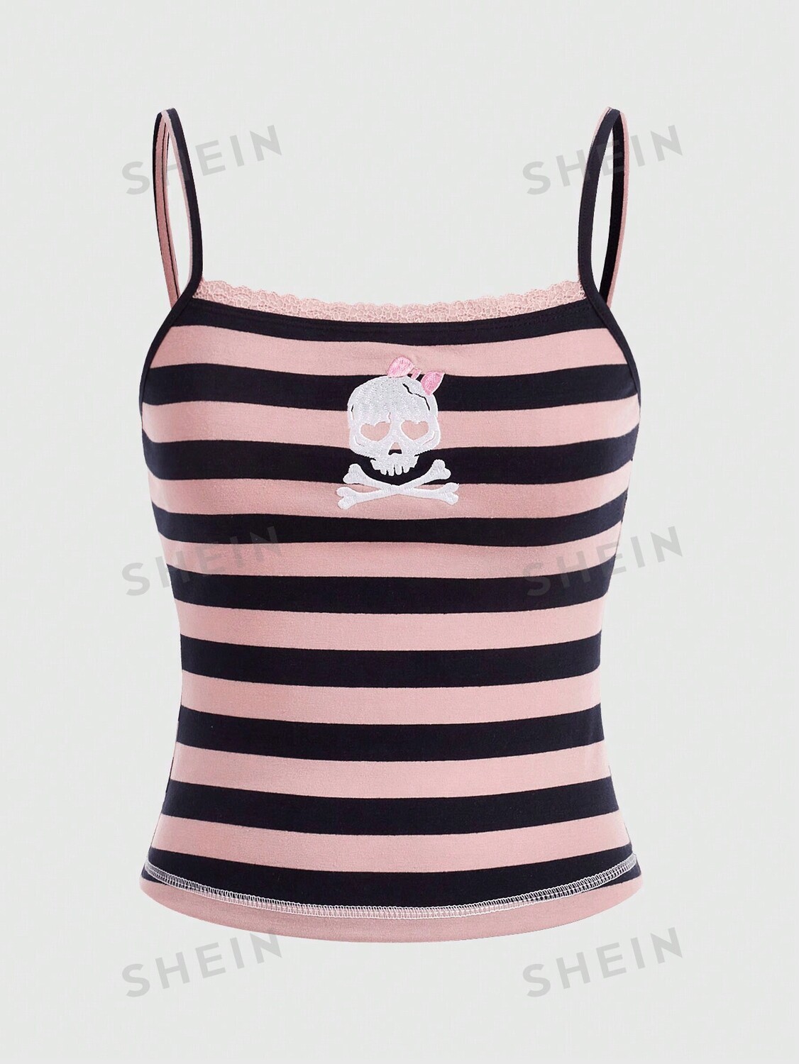 

Майка в полоску Romwe Hippie Magical Black Cat с вышивкой, розовый / черный