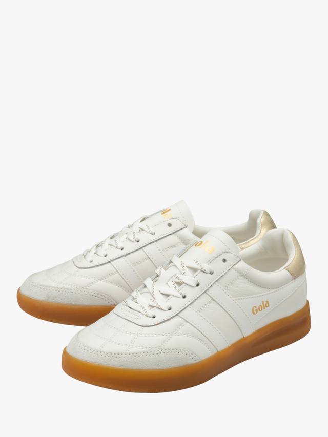 Классические кожаные кроссовки Stadia Gola, White/Gold/Gum — фото 3