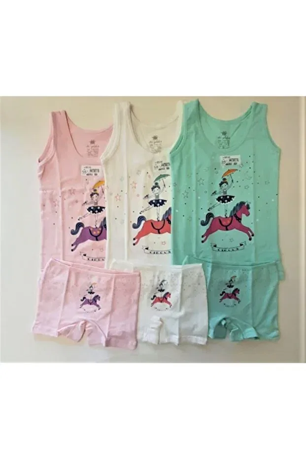 Детский комплект боксеров для девочек хлопковый girl on a horse printed Iki Yıldız, Cream-Green-Pink
