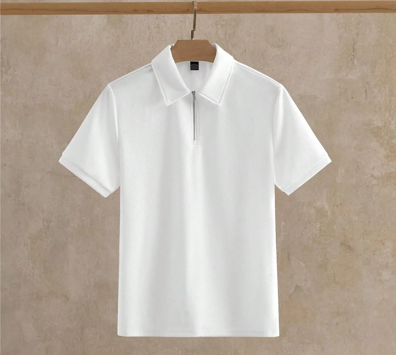 Мужская футболка с молнией Zip Ribbed Knit, White — фото 2
